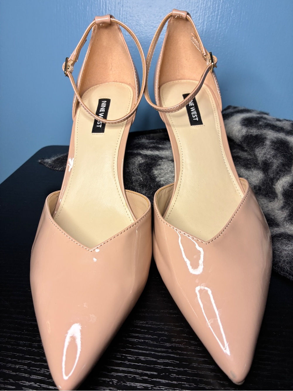 Nine West Blush Patent Pointed-Toe Ankle-Strap Heels